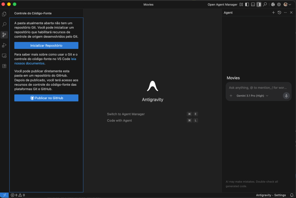 Painel de Controle de Código-Fonte do Antigravity